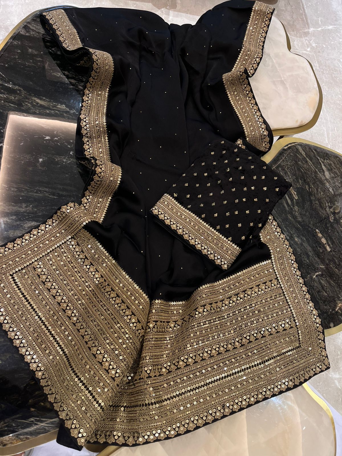 Mukesh work satin saree