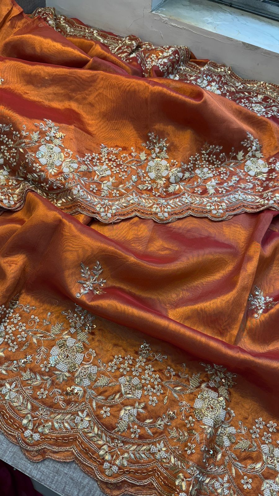 Pearl work tissue saree