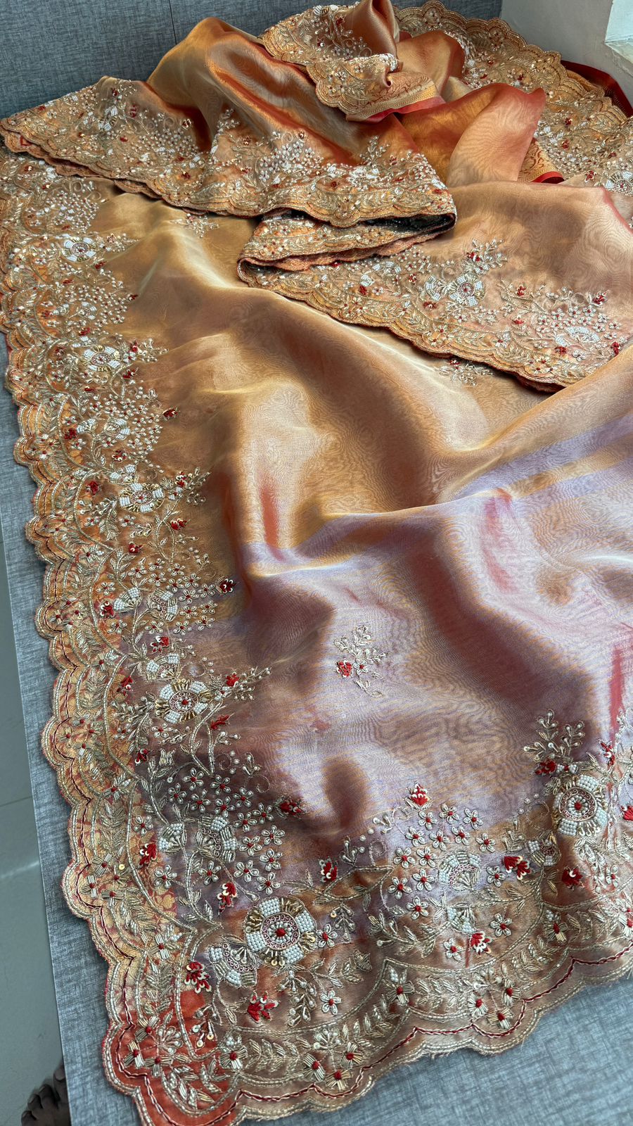 Pearl work tissue saree