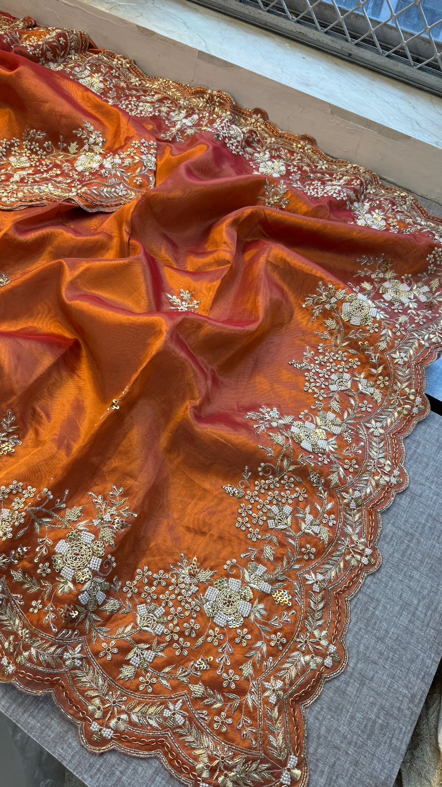 Pearl work tissue saree