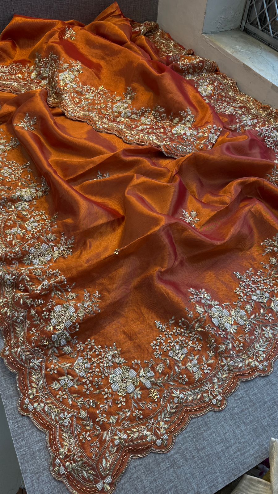 Pearl work tissue saree