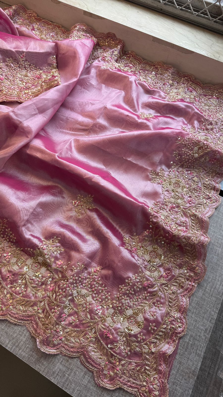 Pearl work tissue saree