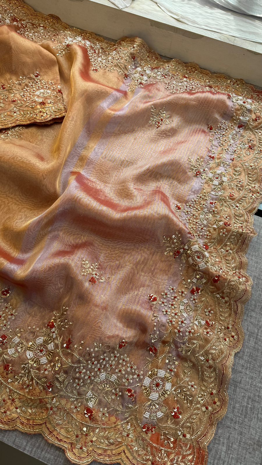 Pearl work tissue saree