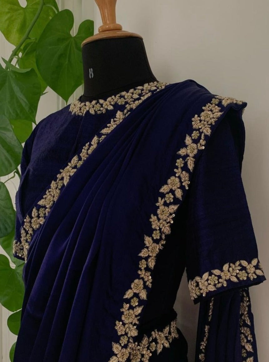 Satin Saree With Zardozi Handwork