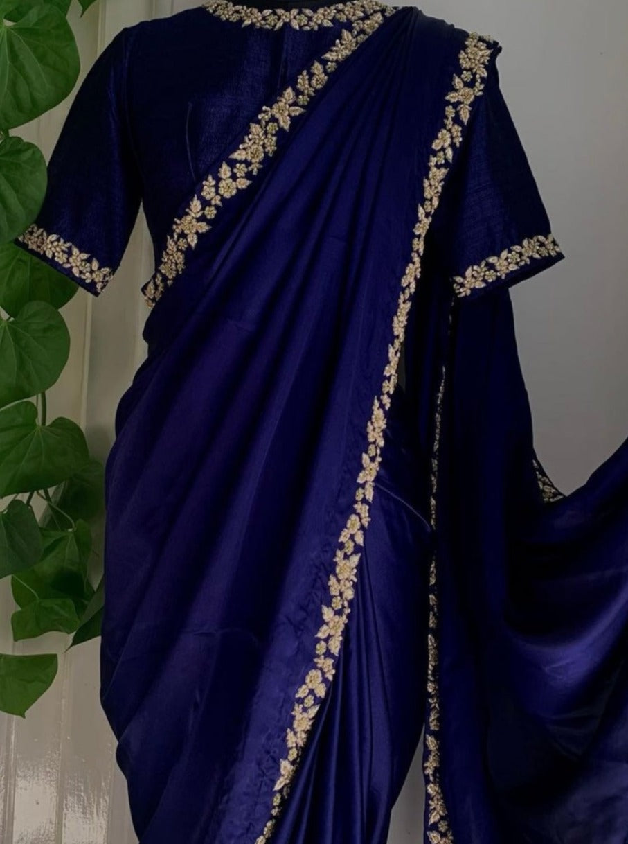 Satin Saree With Zardozi Handwork